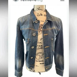 Arizona Jean‎ Company Blue Jean Jacket Light Fade Distress Pockets Size Medium
